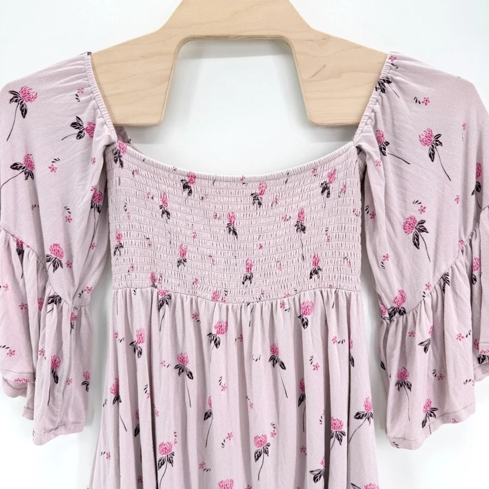 Free People Lana Off The Shoulder Top Size S Floral Smocked Bell Sleeve Boho